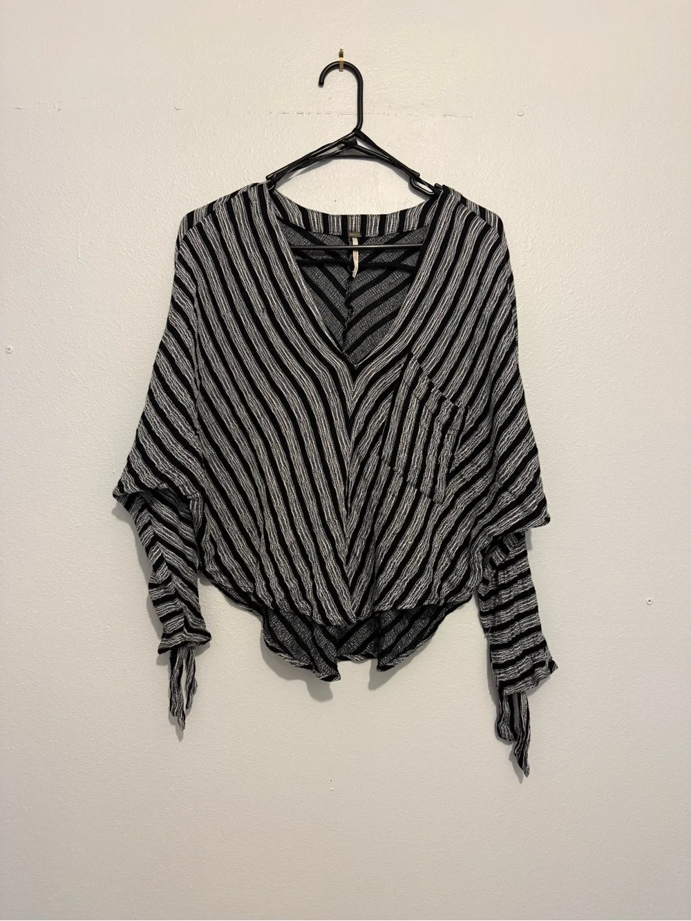 Free People Black & White Striped V-Neck Tie-Hem Tunic